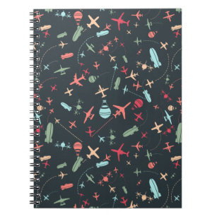Black Airplane and Aviation Pattern Notebook