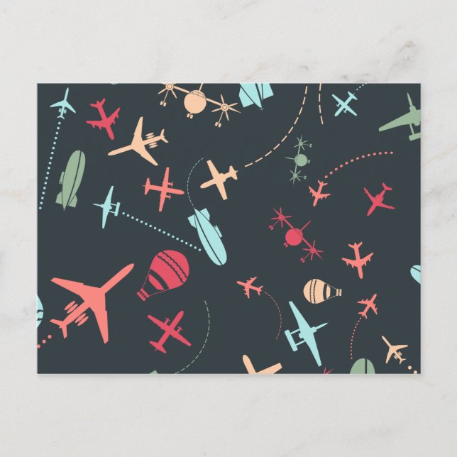 Black Airplane and Aviation Pattern Postcard (Front)