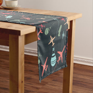 Black Airplane and Aviation Pattern Short Table Runner
