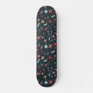 Black Airplane and Aviation Pattern Skateboard