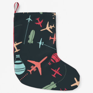 Black Airplane and Aviation Pattern Small Christmas Stocking