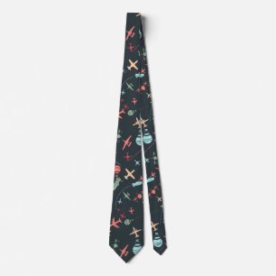 Black Airplane and Aviation Pattern Tie