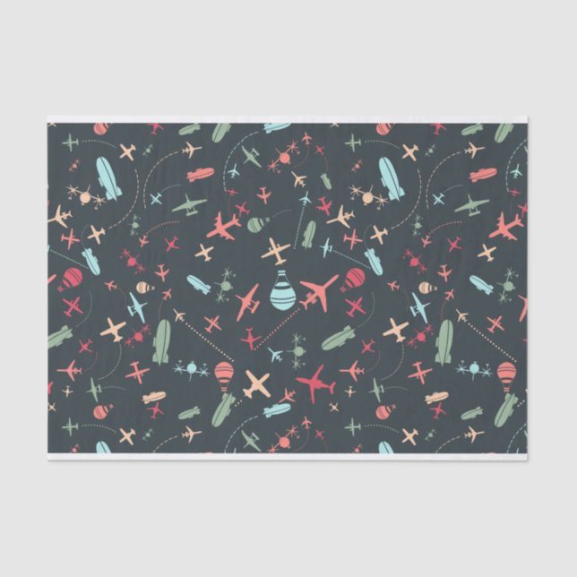 Black Airplane and Aviation Pattern Tissue Paper (Front)