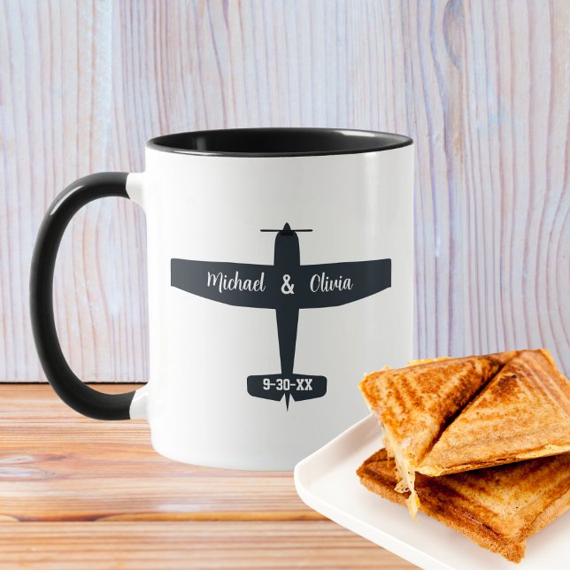 Black Airplane Personalized Wedding Favour Gift Mug (Creator Uploaded)