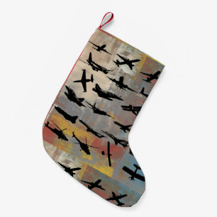 Black airplane silhouettes small christmas stocking