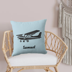 Black Airplane Travel Baby Shower, Blue Aviation Throw Pillow