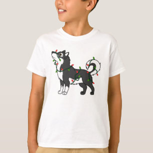 Black Alaskan Malamute with Christmas Lights T-Shirt