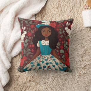 Black Alice in Wonderland Throw Pillow