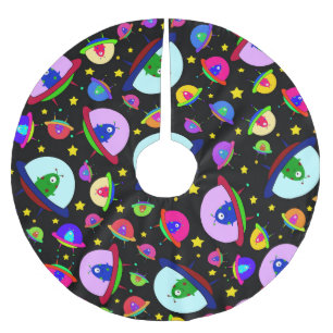 Black alien spaceships brushed polyester tree skirt