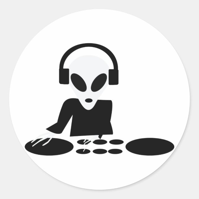 black alien turn tables dj icon classic round sticker (Front)