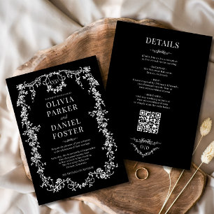Black All in One Victorian Wedding Monogram Invitation