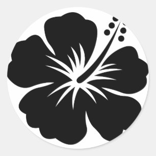 Black aloha flower classic round sticker
