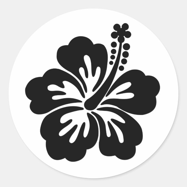 Black aloha flower classic round sticker (Front)