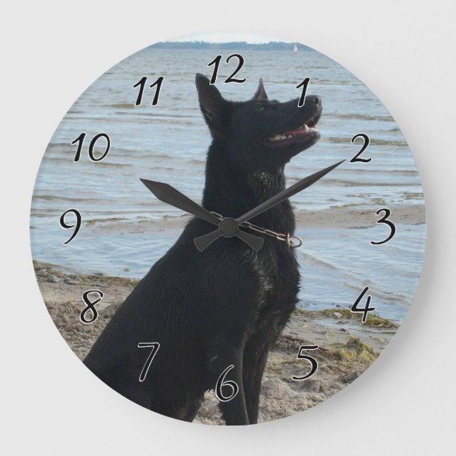 Black Alsatian Silhouette Large Clock (Front)