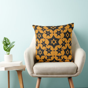 Black & amber abstract geometric pattern 1287 throw pillow