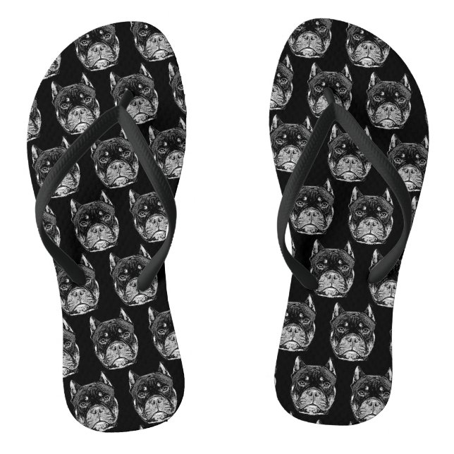 Black American bully pitbull dog flip flops (Footbed)