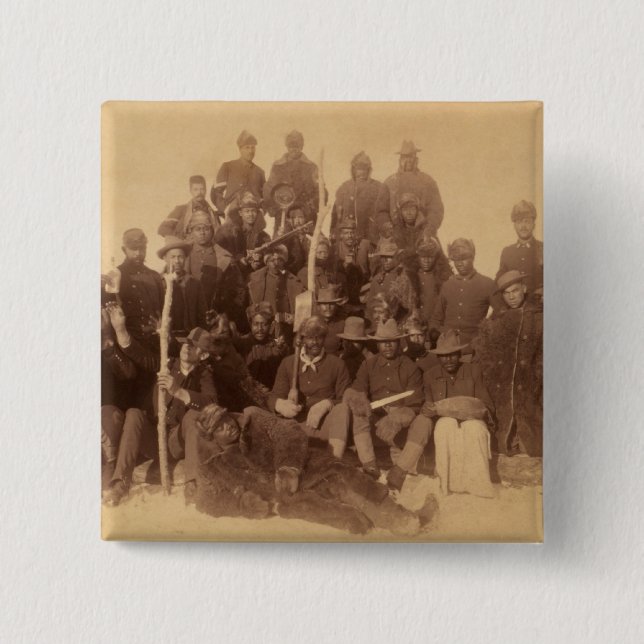 Black American Fighting Cavalry: Buffalo Warriors 2 Inch Square Button (Front)