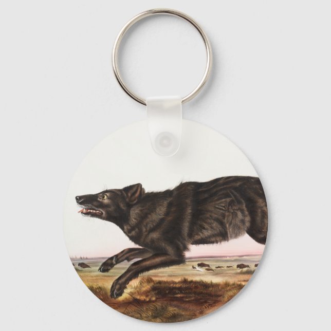 Black American Wolf (Canis lupus) Illustration Keychain (Front)