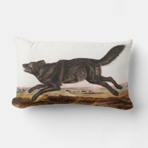 Black American Wolf (Canis lupus) Illustration Lumbar Pillow