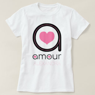Black Amour Love, Pink Heart, Name Customized T-Shirt