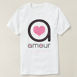 Black Amour Love, Pink Heart, Name Personalized T-Shirt