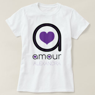 Black Amour Love, Purple Heart, Name Customized T-Shirt