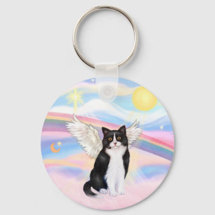 Black &amp; White Cat - Clouds Keychain