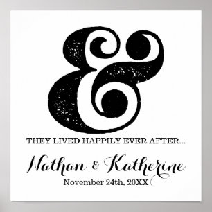 Black Ampersand Happily Ever After Wedding Date Poster