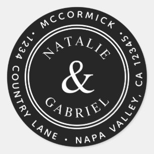 Black Ampersand Wedding Return Address Classic Round Sticker