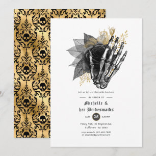 Black an Gold Floral Gothic Bridesmaids Luncheon Invitation