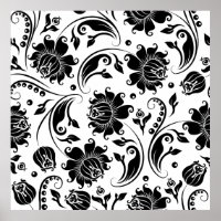 Black an white floral damask