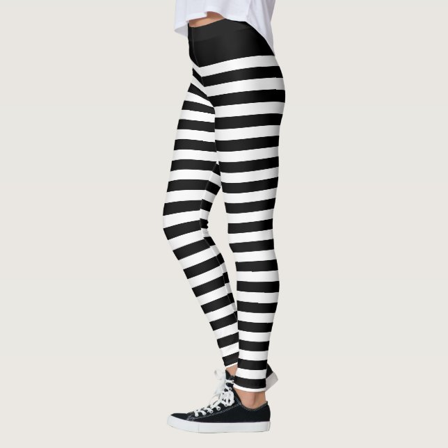 Black an white horizontal stripe Gothic zebra Leggings (Left)
