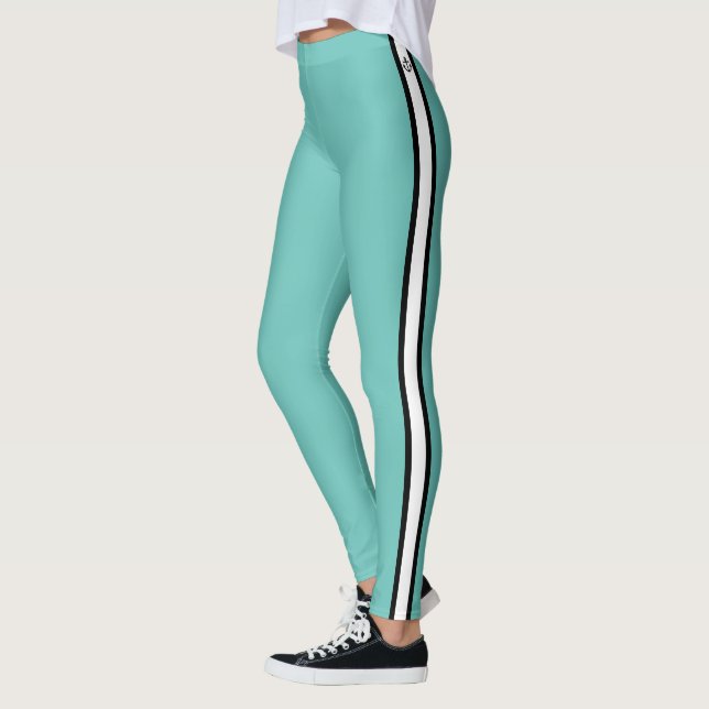 Black Anchor Nautical White Stripe Turquoise Leggings (Left)