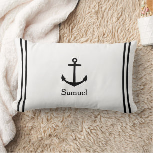 Black Anchor on White Personalized Lumbar Pillow