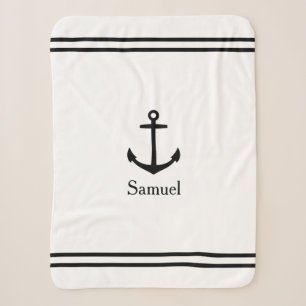 Black Anchor on White Personalized Sherpa Blanket