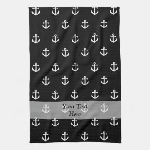 Black anchor pattern kitchen towel