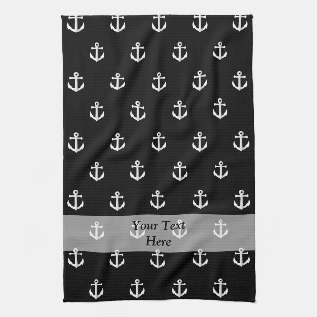 Black anchor pattern kitchen towel (Vertical)