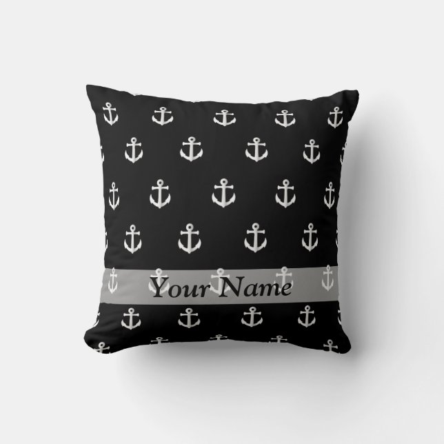 Black anchor pattern throw pillow (Front)