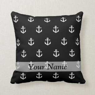 Black anchor pattern throw pillow