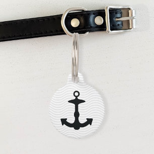 Black Anchor Silhouette And Custom Info Pet Tag