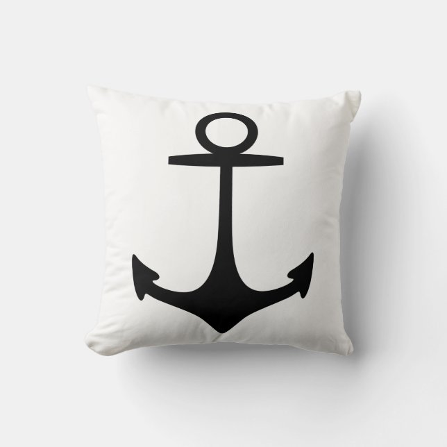 Black Anchor Throw Pillow (Front)