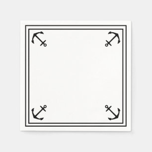Black Anchors on White Customizable Cocktail Napkin