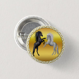 Black and a white Horse that are fighting 1 Inch Round Button