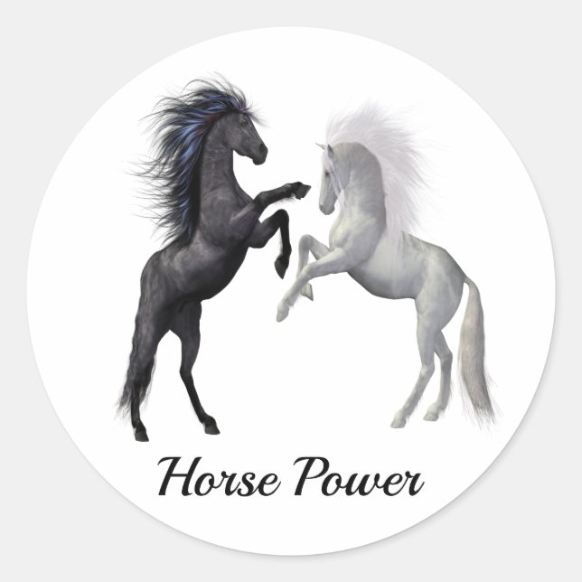 Black and a white Horse that are fighting Classic Round Sticker (Front)