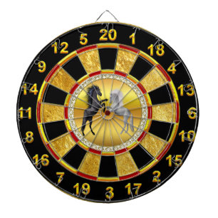 Black and a white Horse that are fighting Dartboard