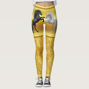 Black and a white Horse that are fighting Leggings