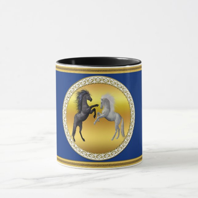 Black and a white Horse that are fighting Mug (Center)