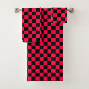 Black and American Rose Chequered Pattern Bath Towel Set