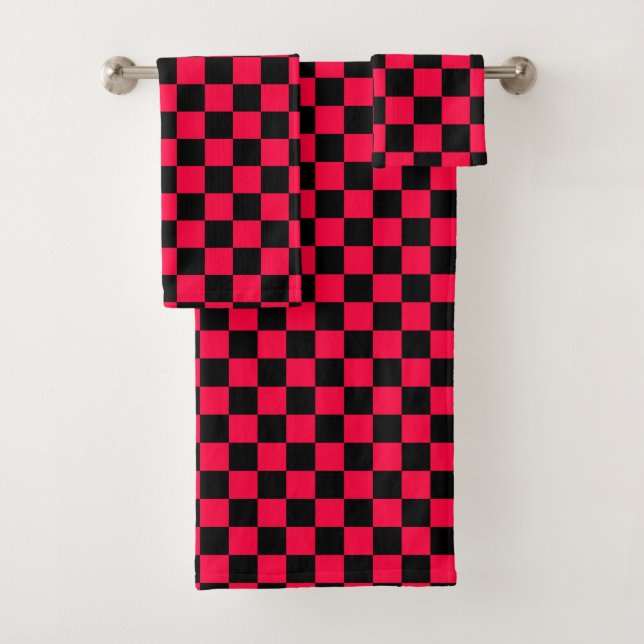 Black and American Rose Chequered Pattern Bath Towel Set (Insitu)