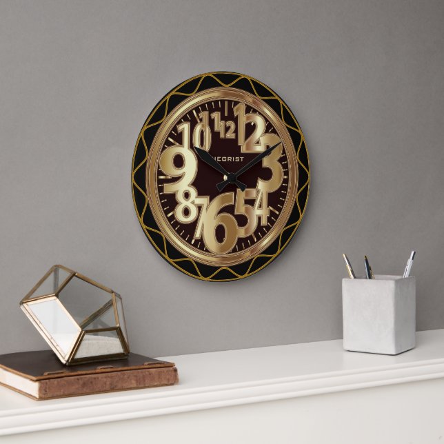Black and Antique Gold Abstract Large Clock (Office)